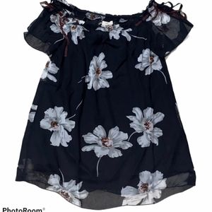 NWT Ganji LA Black Floral Cold Shoulder Top BLOUSE L Blouse sz S